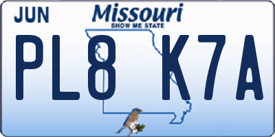 MO license plate PL8K7A