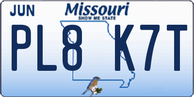 MO license plate PL8K7T