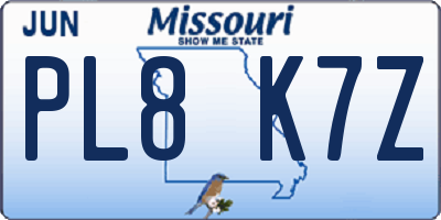 MO license plate PL8K7Z