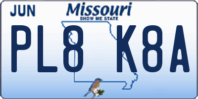 MO license plate PL8K8A