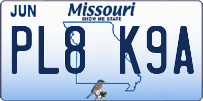 MO license plate PL8K9A