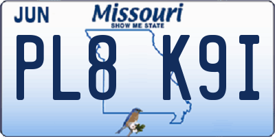 MO license plate PL8K9I