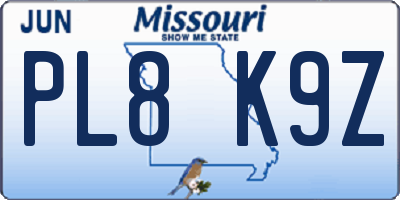 MO license plate PL8K9Z