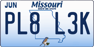 MO license plate PL8L3K
