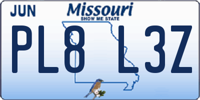 MO license plate PL8L3Z