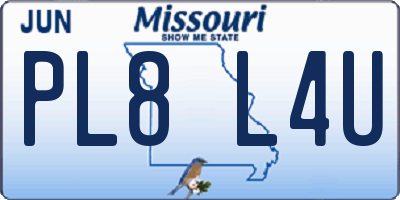 MO license plate PL8L4U