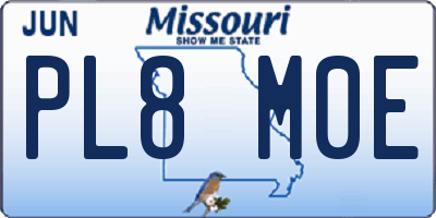 MO license plate PL8M0E