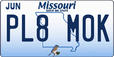 MO license plate PL8M0K