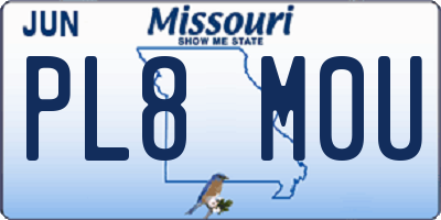 MO license plate PL8M0U