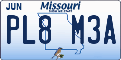 MO license plate PL8M3A