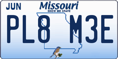 MO license plate PL8M3E