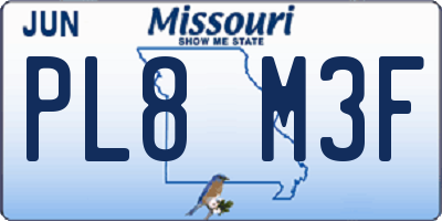 MO license plate PL8M3F