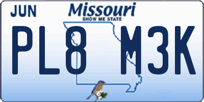 MO license plate PL8M3K