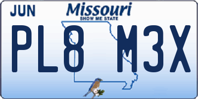MO license plate PL8M3X