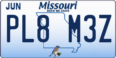MO license plate PL8M3Z