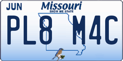 MO license plate PL8M4C