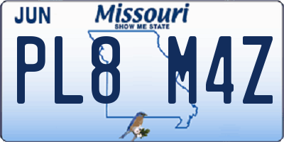 MO license plate PL8M4Z