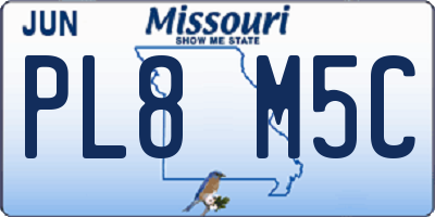 MO license plate PL8M5C