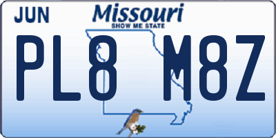 MO license plate PL8M8Z