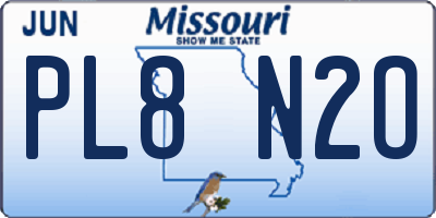 MO license plate PL8N2O