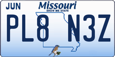 MO license plate PL8N3Z