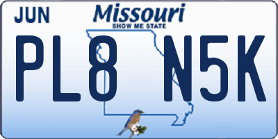 MO license plate PL8N5K