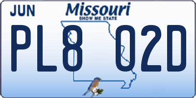 MO license plate PL8O2D