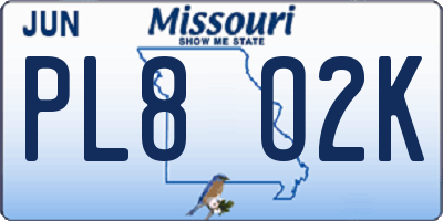 MO license plate PL8O2K