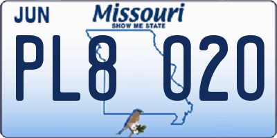 MO license plate PL8O2O