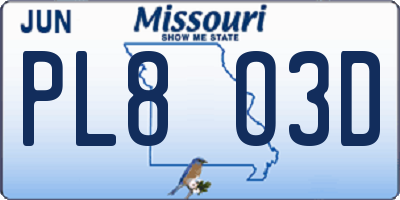 MO license plate PL8O3D