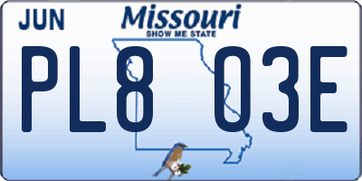 MO license plate PL8O3E
