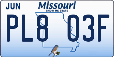 MO license plate PL8O3F