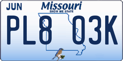 MO license plate PL8O3K