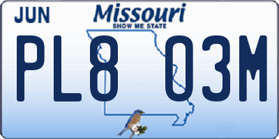 MO license plate PL8O3M