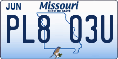MO license plate PL8O3U