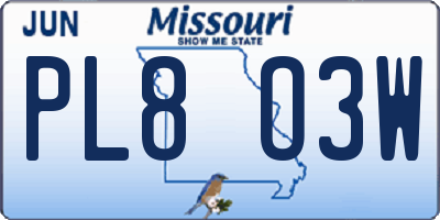 MO license plate PL8O3W