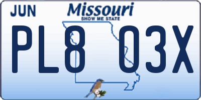MO license plate PL8O3X