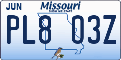 MO license plate PL8O3Z