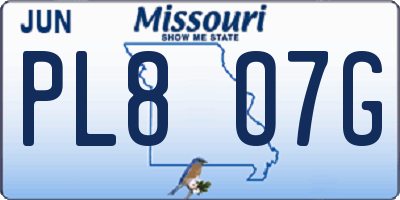 MO license plate PL8O7G