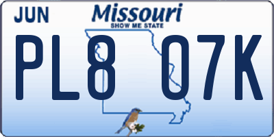 MO license plate PL8O7K