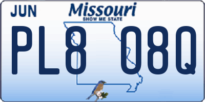 MO license plate PL8O8Q