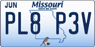 MO license plate PL8P3V