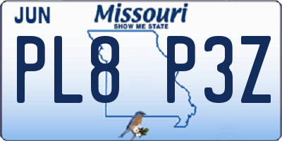 MO license plate PL8P3Z