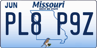 MO license plate PL8P9Z