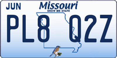 MO license plate PL8Q2Z