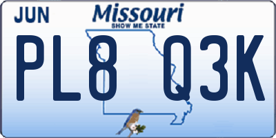 MO license plate PL8Q3K