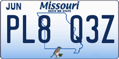 MO license plate PL8Q3Z