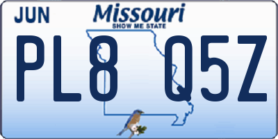MO license plate PL8Q5Z