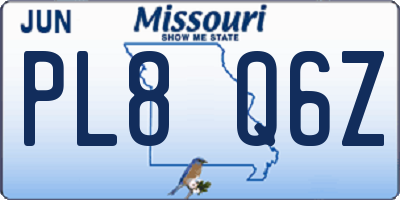MO license plate PL8Q6Z
