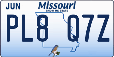 MO license plate PL8Q7Z